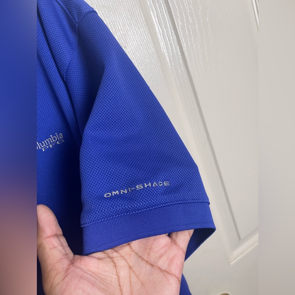 Columbia PFG Blue Knit Vented Fishing Polo Shirt Omni Shade - Picture 9 of 13